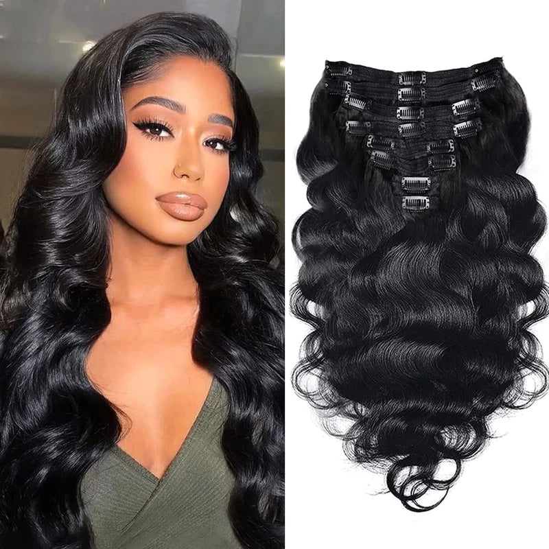 Body Wave Brazilian Clip In Hair Extensions Jet Black 1